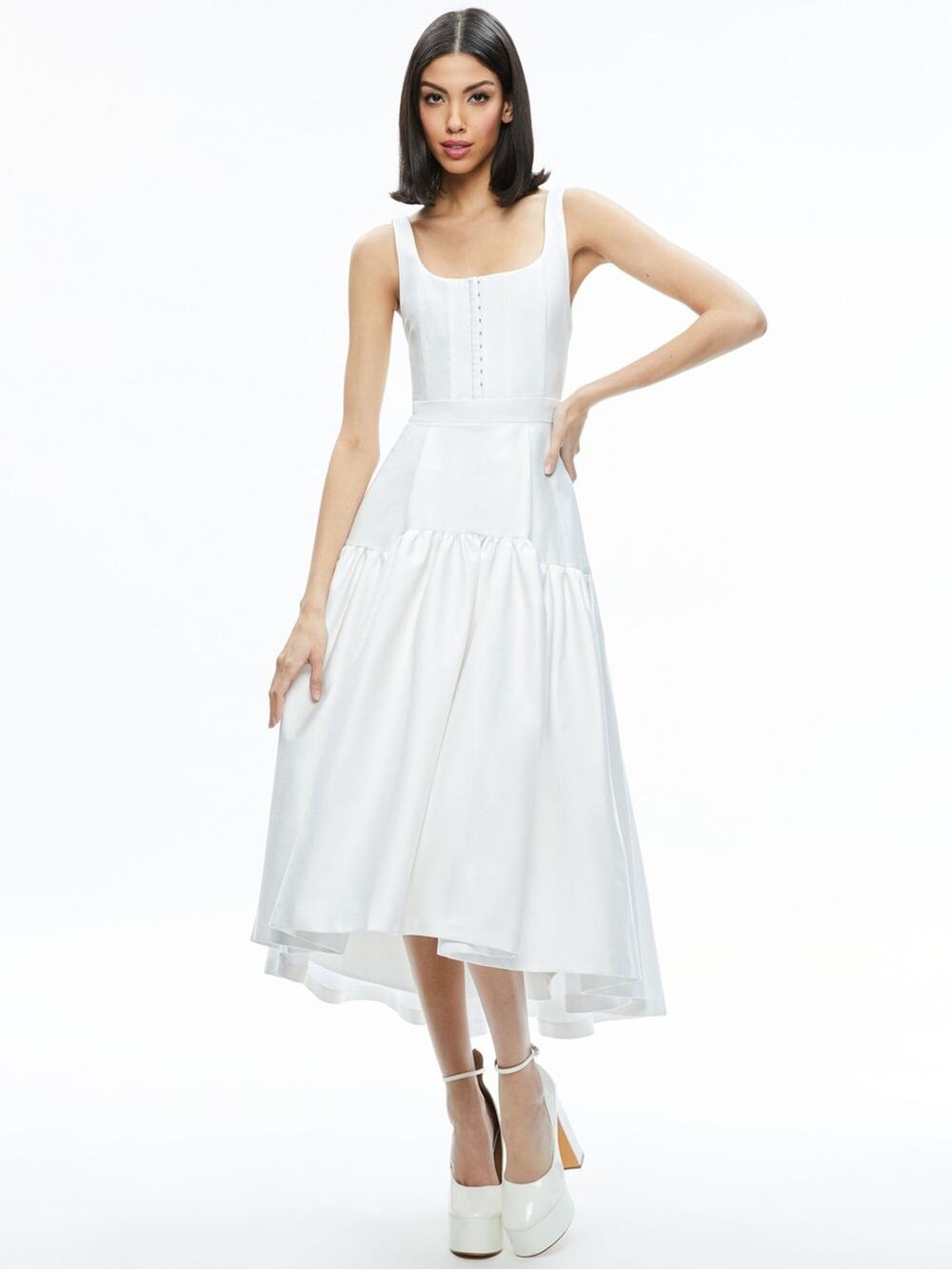 Alice + Olivia Diana Structured Midi Dress in Off White 0